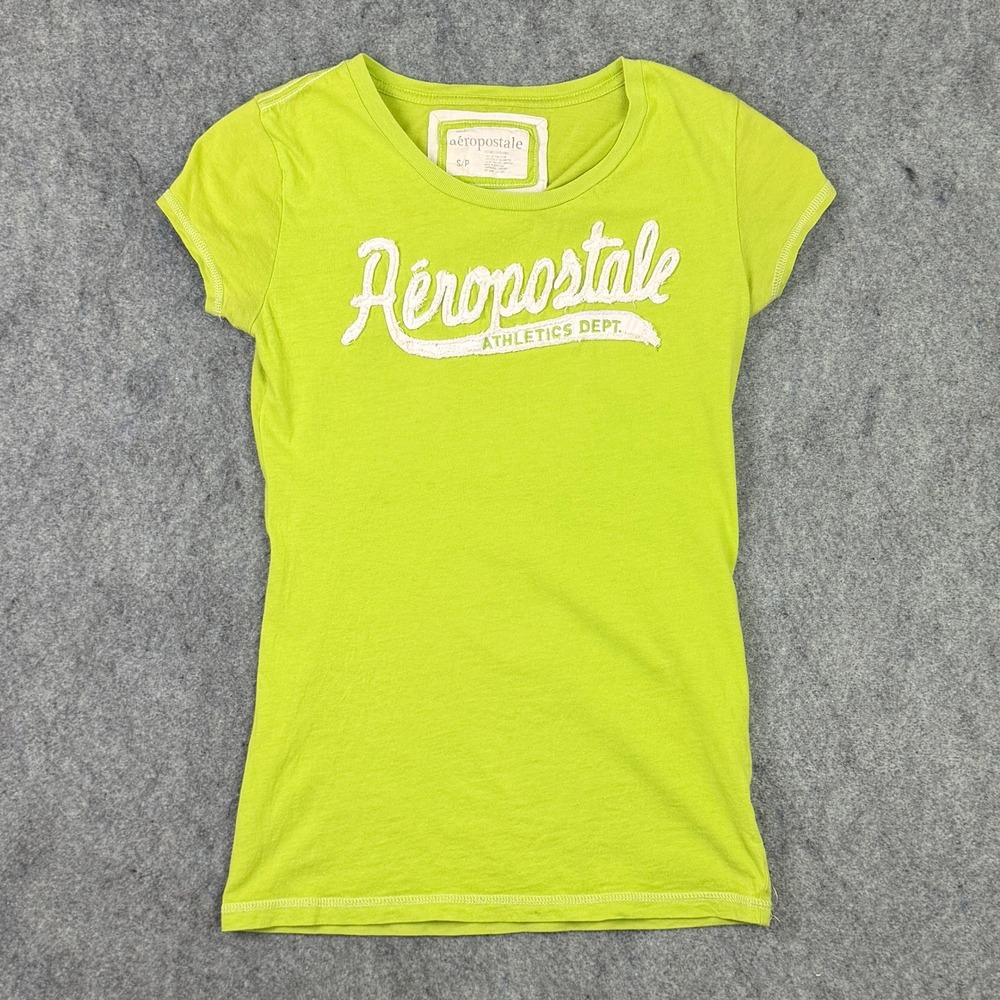 Aeropostale Athletics Dept Lime Green Graphic Tee Y2K Cotton T-Shirt Small